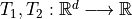 T_1, T_2: \mathbb{R}^d \longrightarrow \mathbb{R}