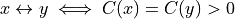 x \leftrightarrow y \iff C(x) = C(y) > 0