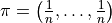 \pi=\left(\frac{1}{n}, \ldots, \frac{1}{n}\right)