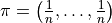 \pi = \left(\frac{1}{n}, \ldots, \frac{1}{n}\right)