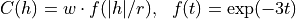 C(h) = w \cdot f(\vert h\vert / r),\ \ f(t) = \exp(-3t)